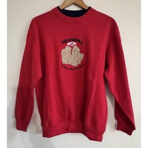Vintage Grandma Sweatshirt 90s Hearts Bears Valentines Mock Neck Cute Size Med